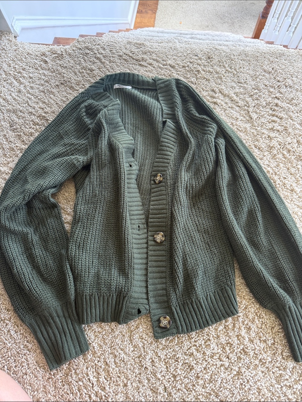 Women’s Olive Green Knit Button-Front Sweater Cardigan